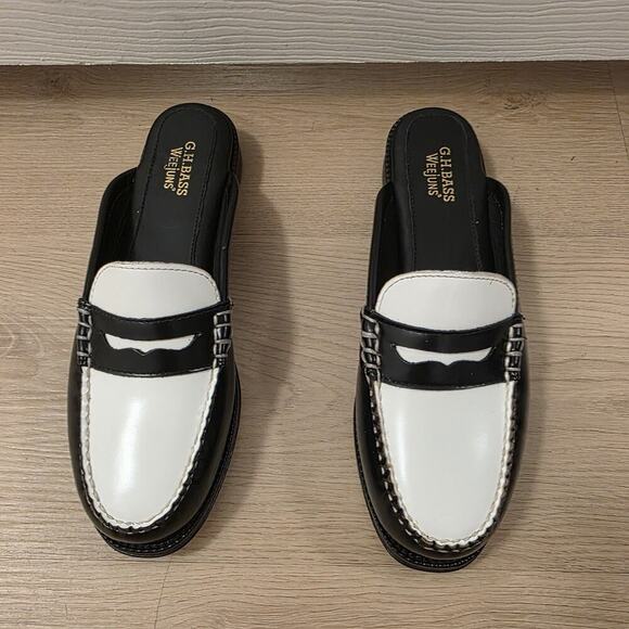 Weejuns Black White Leather Wynn Mule Slip On Preppy Classic Loafers Size 6.5 - Picture 6 of 10